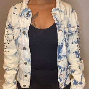 Studded bleach wash denim jacket